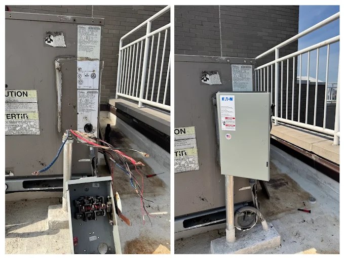 Rooftop HVAC safety disconnect replaced with a new Eaton disconnect switch