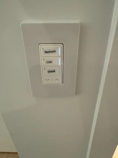 Lutron keypad installed for bedroom lighting and shade control