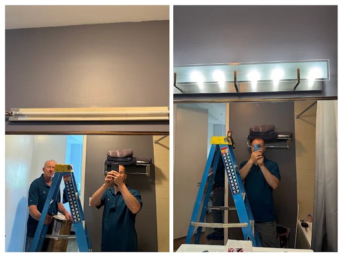 New LED vanity light bar installed above a bathroom mirror