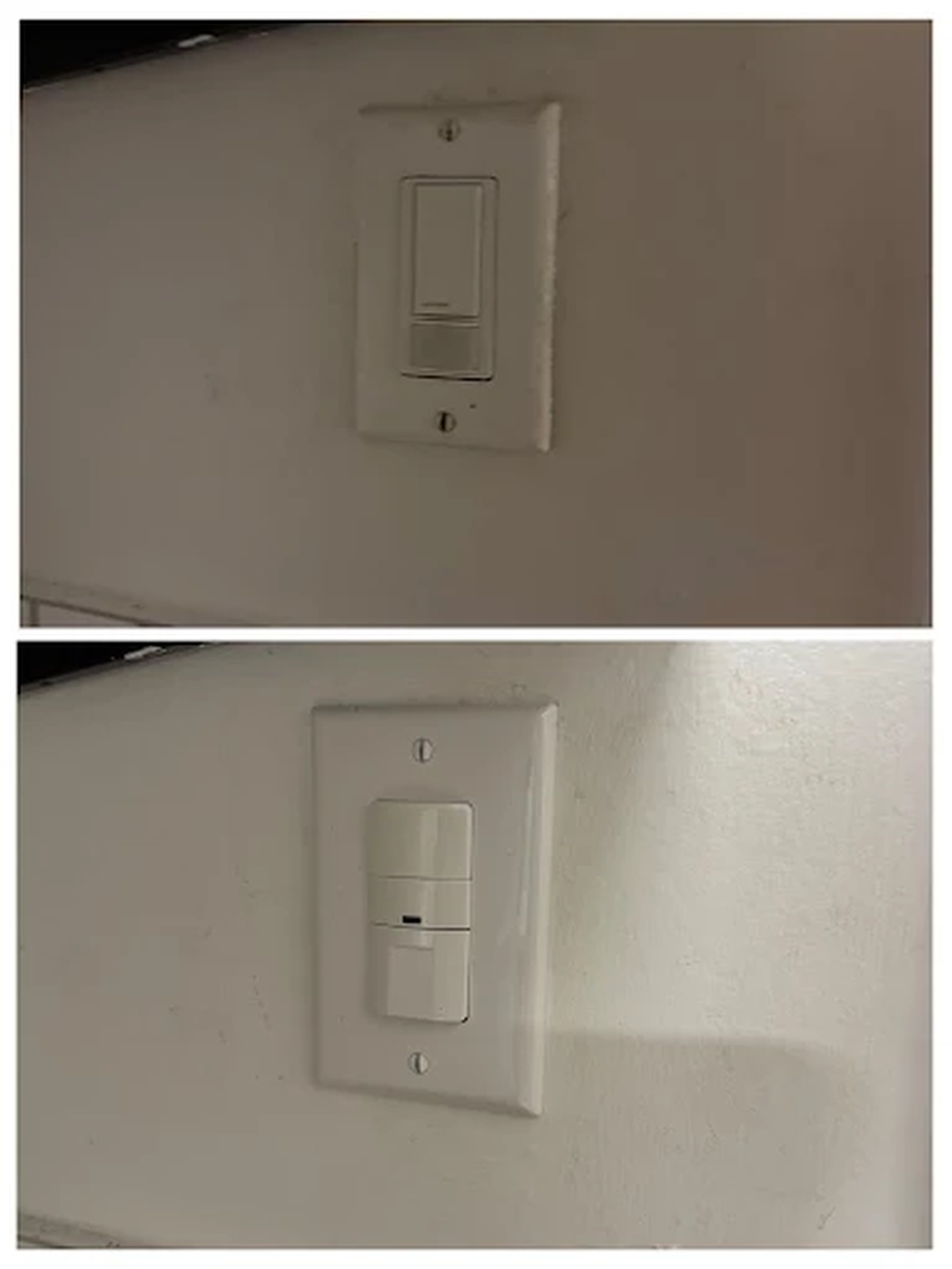 Occupancy sensor switches installed before and after replacement