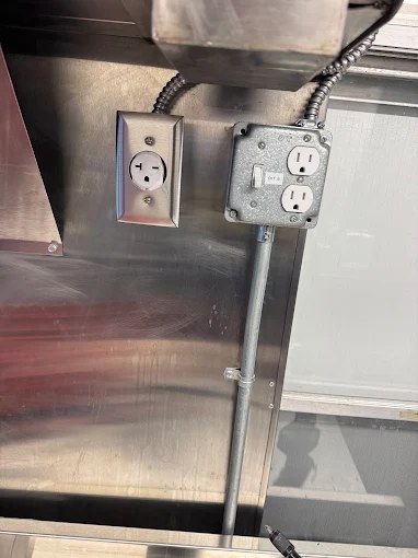 Dedicated 20 amp kitchen equipment outlets installed in conduit