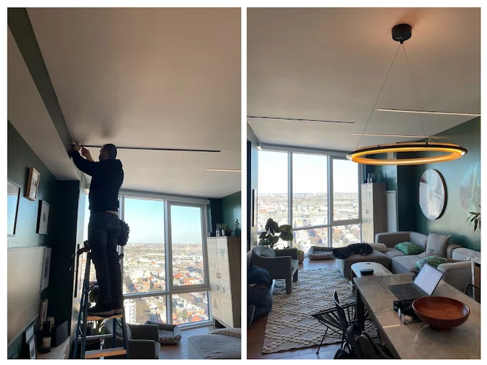 Ring pendant fixture installed in a high-rise living room