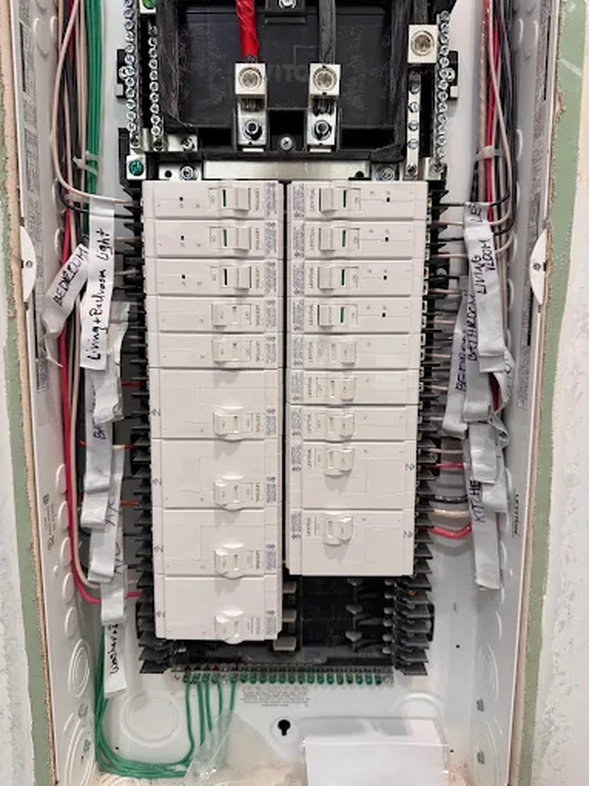 Labeled breaker panel with neatly organized branch circuits