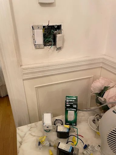 Lutron dimmer switches installed in a prewar apartment